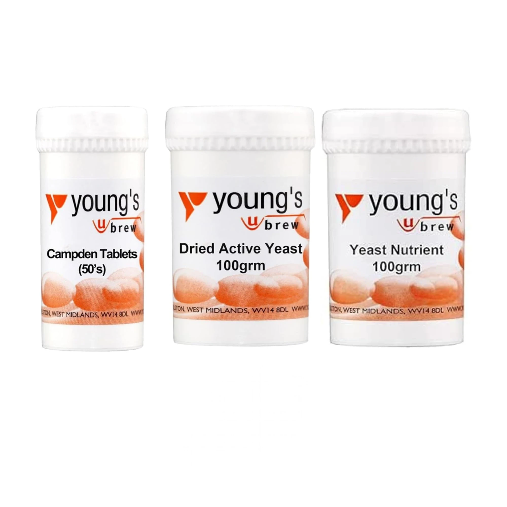 Young's Multi Purpose Dried Active Yeast With Campden Tablets, Yeast Nutrient 3 Pack Bundle | Ideal For Homemade Wine & Cider Making | 2x 100g Tubs, 50pk Tablets