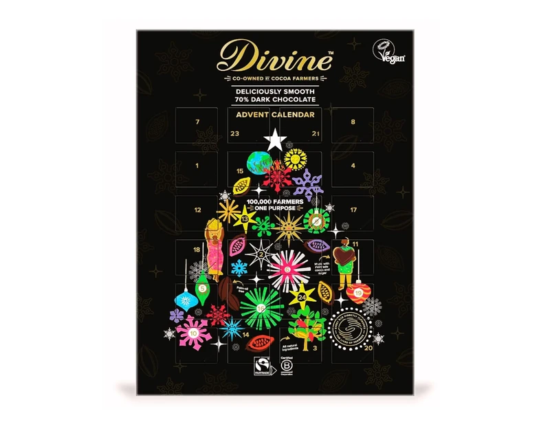 Divine 70% Dark Chocolate Vegan Advent Calendar - 85g | Deliciously Smooth, Ethically Sourced Vegan Dark Chocolate | Fairtrade, Palm Oil Free, Ideal Christmas Countdown Gift for Kids & Adults