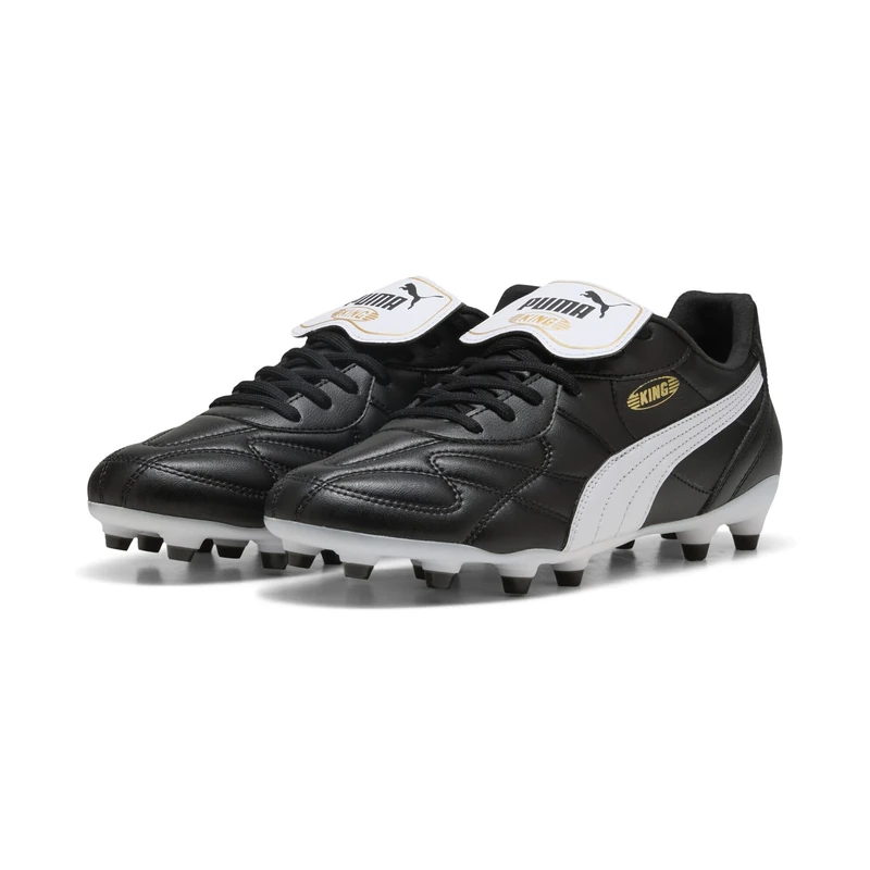 PUMA Unisex King TOP FG/AG Soccer Shoe, Black White Gold, 11.5 UK