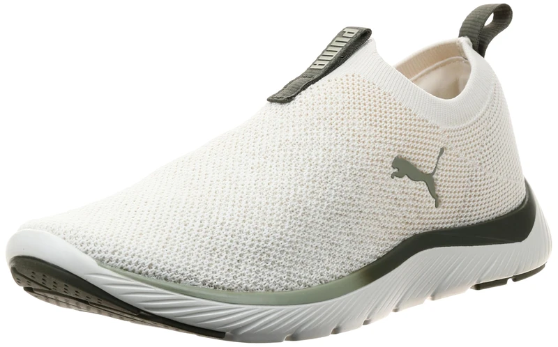 PUMA Women's Softride Remi Slip-on Knit Running Shoes, Warm White-Dark Loden-Lux Army, 10 UK