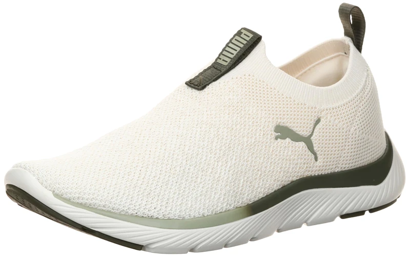 PUMA Women's Softride Remi Slip-on Knit Running Shoes, Warm White-Dark Loden-Lux Army, 10.5 UK