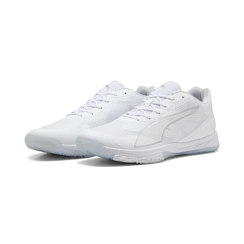 PUMA Unisex Accelerate Turbo 4 Indoor Court Shoe, White Silver-ASH Gray, 6 UK