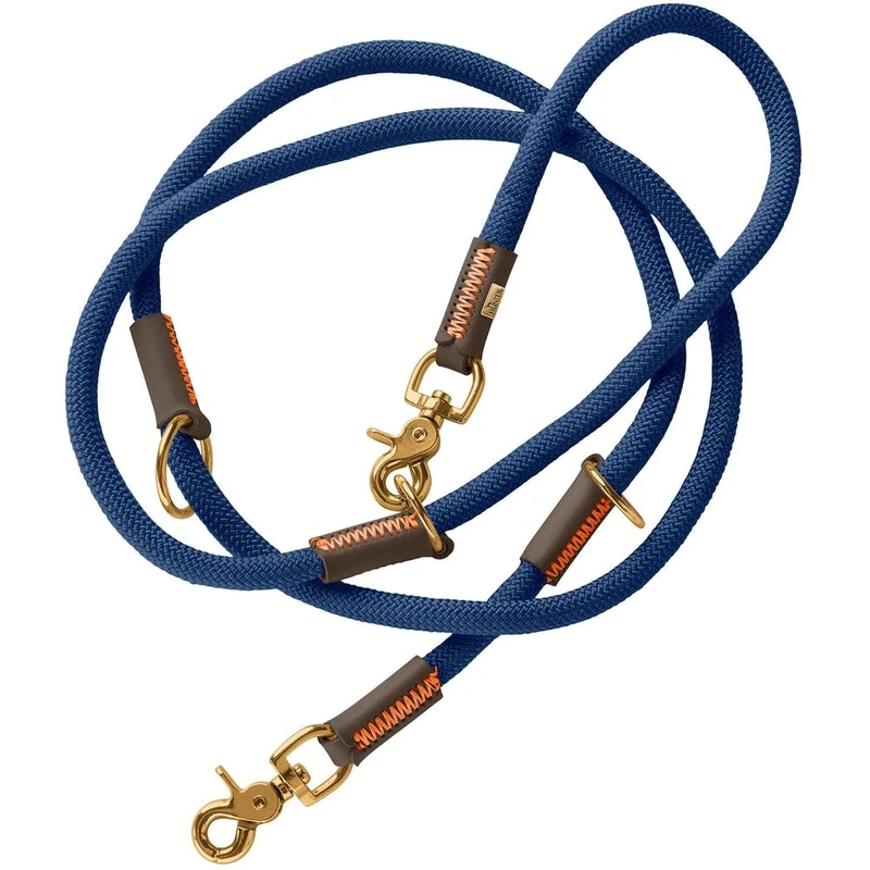 HUNTER Malia Adjustable Dog Lead Colour: Dark Blue/Dark Brown, Smooth Rope and Robust Leather, Adjustable to 3 Positions, Lightweight, Durable, Modern Look, Made in Germany, Size: 10/200