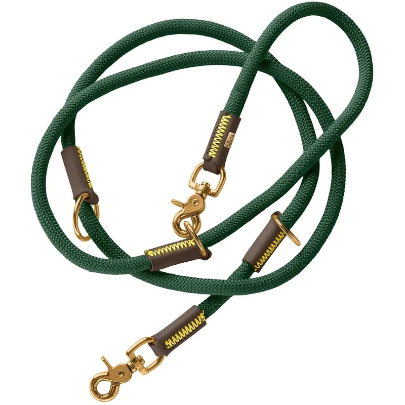 HUNTER Malia Adjustable Dog Lead Colour: Dark Green/Dark Brown, Smooth Rope and Robust Leather, Adjustable to 3 Positions, Lightweight, Durable, Modern Look, Made in Germany, Size: 10/200