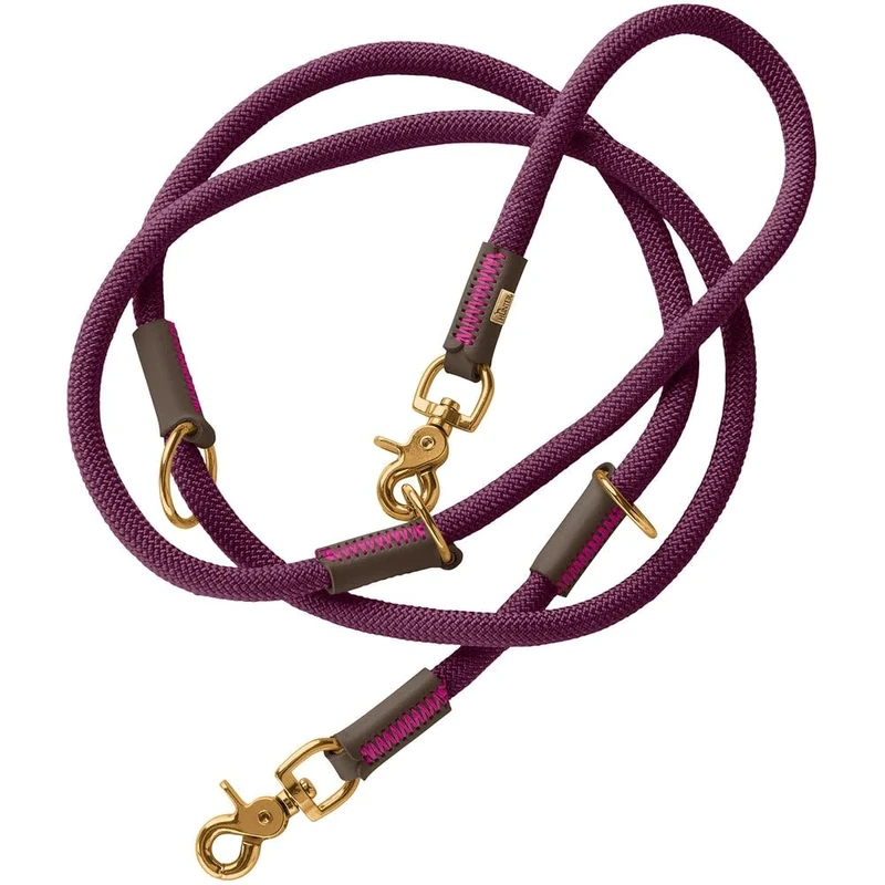 HUNTER Malia Adjustable Dog Lead Colour: Blackberry/Dark Brown, Smooth Rope and Robust Leather, Adjustable to 3 Positions, Lightweight, Durable, Modern Look, Made in Germany, Size: 10/200
