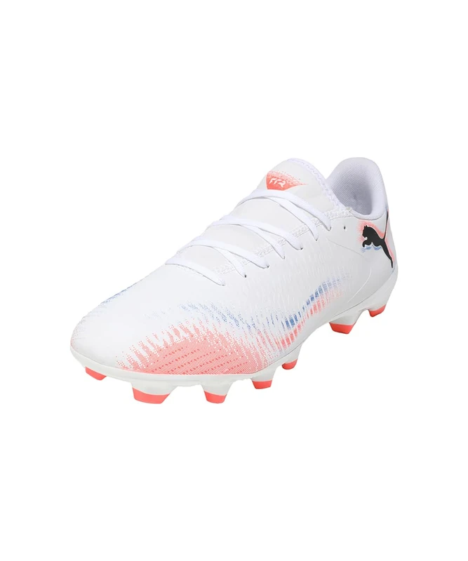 PUMA Unisex Future 8 Play Firm Ground/Artifical Ground Football Boots, PUMA White-PUMA Black-Glowing Red, 7.5 UK