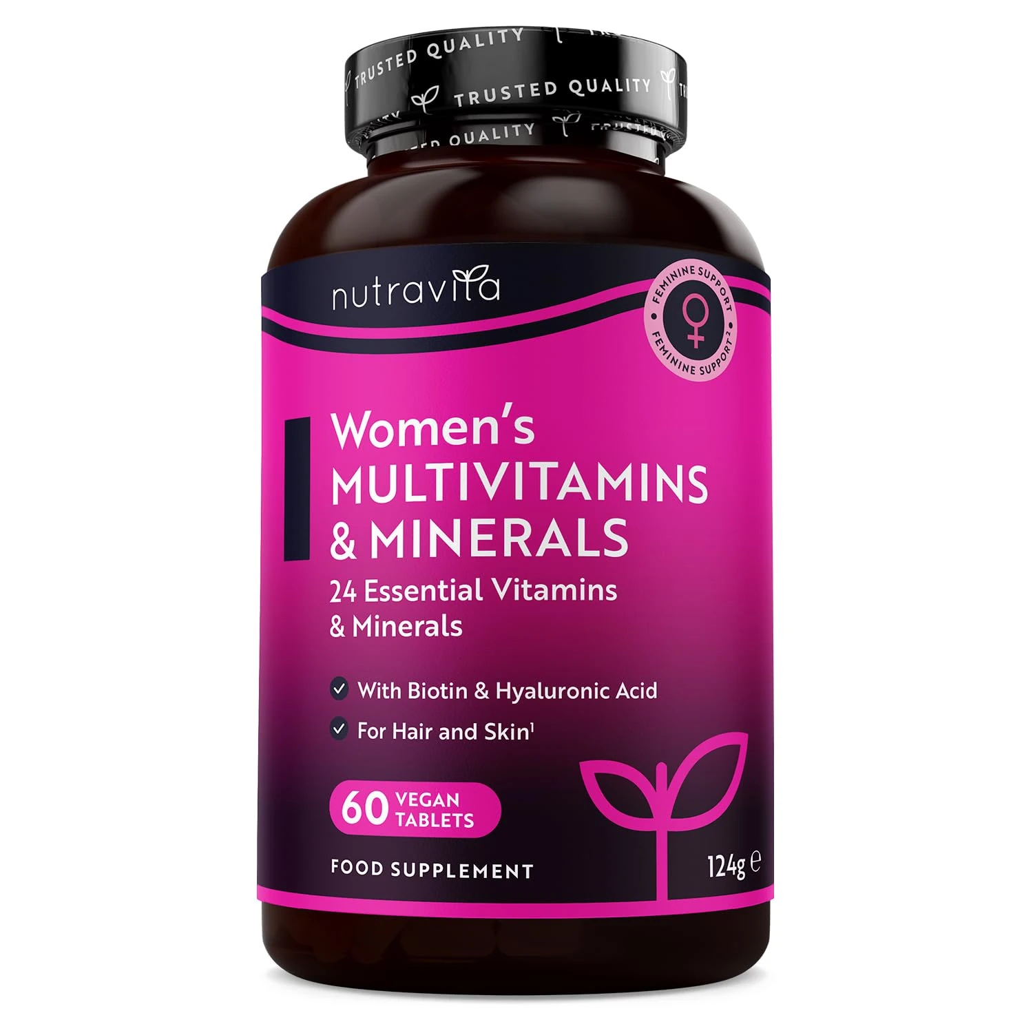 Multivitamin Tablets for Women for 2 Months of Supply, Essentials Womens Vitamins and Minerals with Hyaluronic Acid Biotin Vitamin B Complex, Vegan Vitamins for Hair, Skin, Immune System by Nutravita