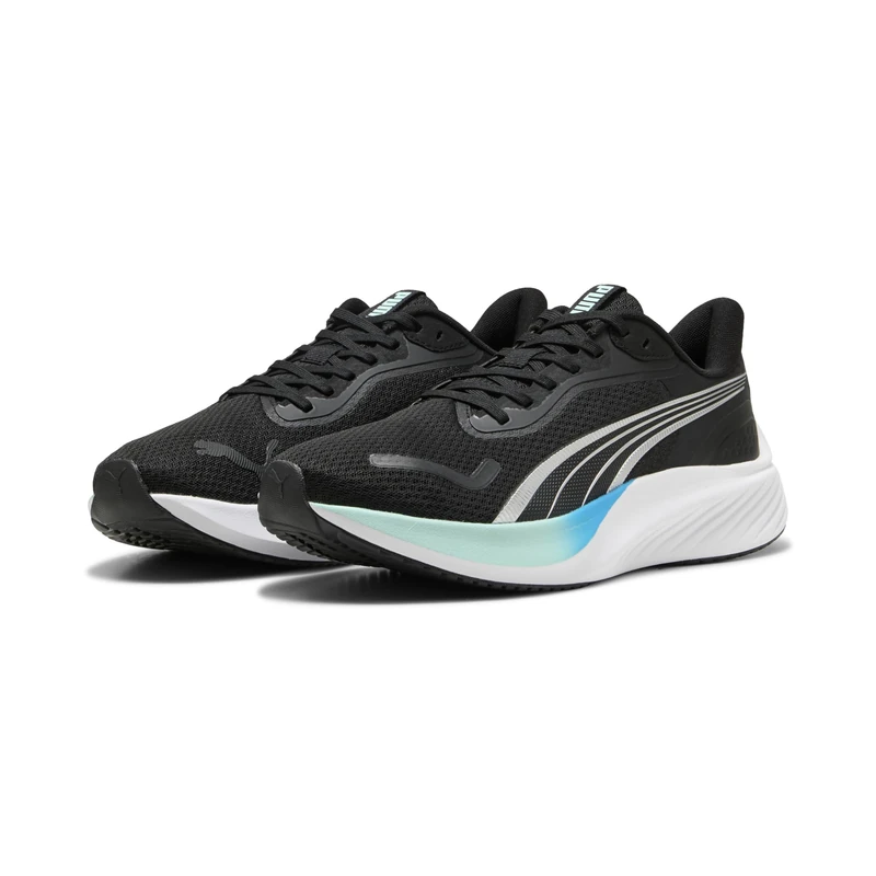 PUMA Pounce Lite Road Running Shoe Unisex, PUMA Black-Mint Melt-Speed Blue, 9.5