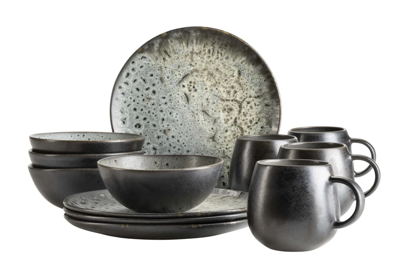 MÄSER, Carellia Series Breakfast Tableware for 4 People, Portual Tableware with Reactive Glaze, Stoneware, Grey