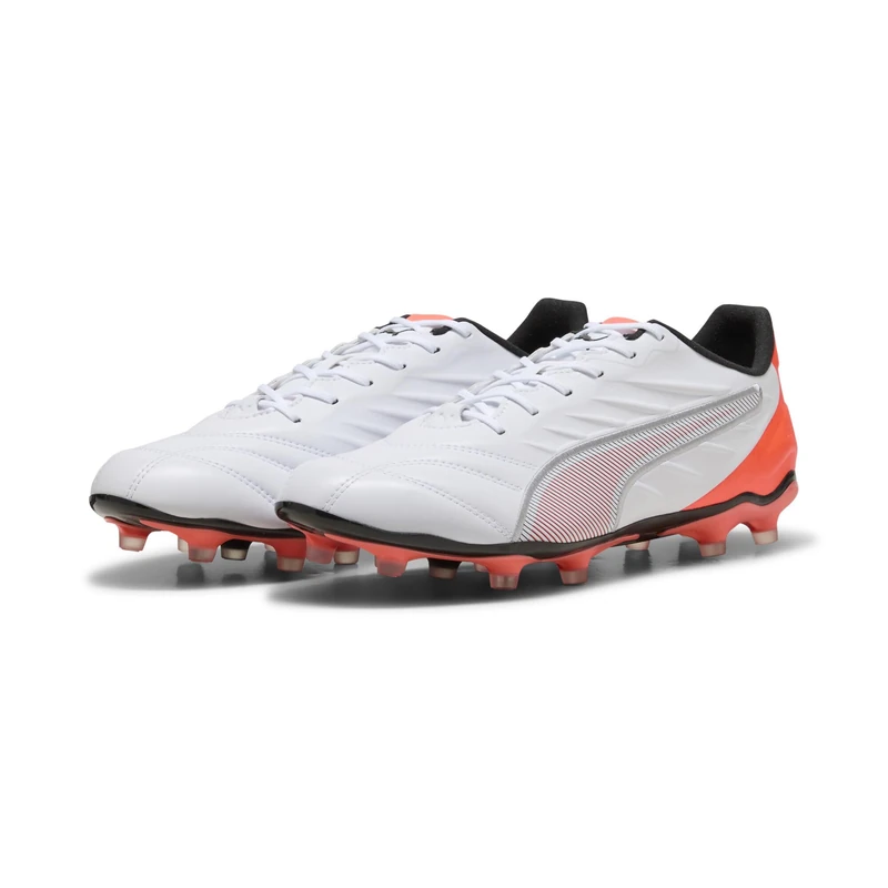 PUMA Unisex King PRO Firm Ground/Artifical Ground Football Boots, PUMA White-PUMA Silver-Glowing Red, 5.5 UK