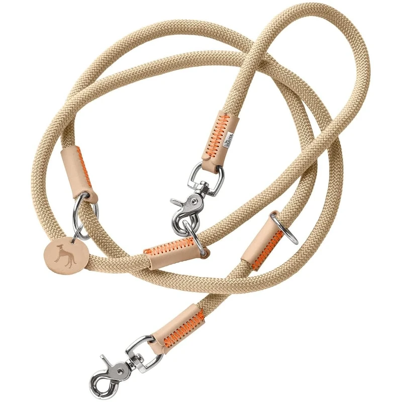 HUNTER Malia Adjustable Dog Lead Beige/Natural Smooth Rope and Robust Leather Adjustable to 3 Positions Lightweight Durable Modern Look Made in Germany Size: 10/200