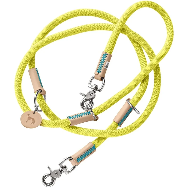 HUNTER Malia Adjustable Dog Lead Lime/Natural Smooth Rope and Robust Leather 3-Way Adjustable Lightweight Durable Modern Look Made in Germany Size: 10/200
