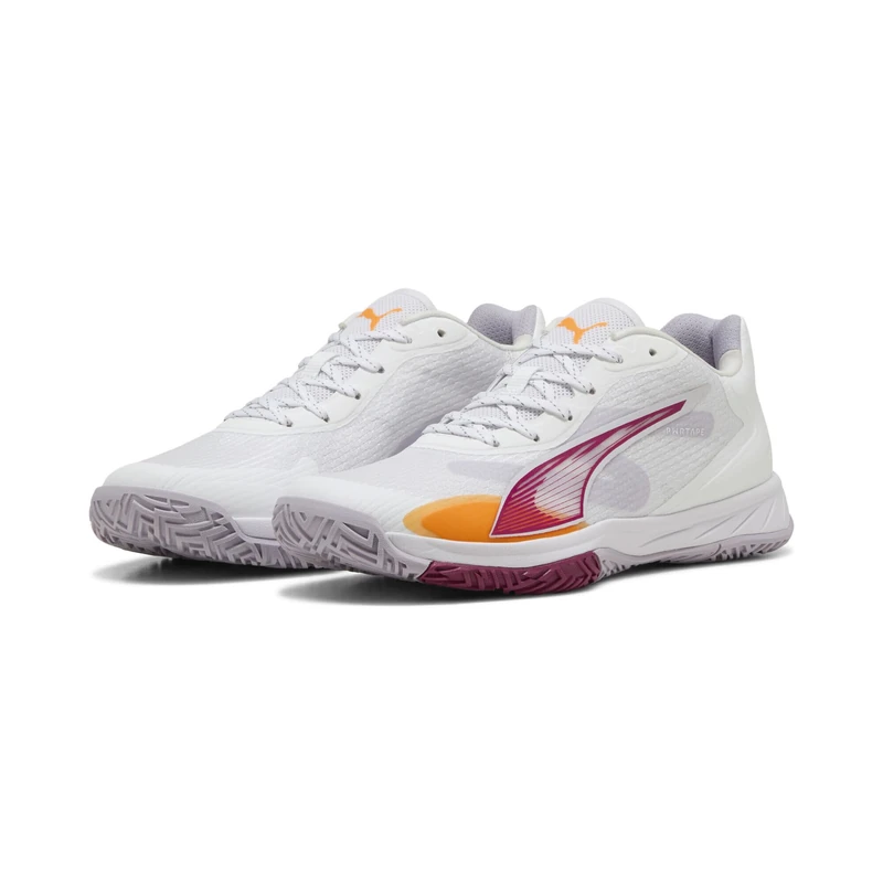 PUMA Women's Accelerate Turbo W+ 4 Indoor Court Shoe, White-Berry-Lilac Crush-Heat FIRE, 5.5 UK