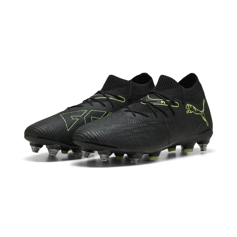 PUMA Unisex Future 8 Match Mixed Soft Ground Football Boots, PUMA Black-Fizzy Light-Green Terrain, 8.5 UK