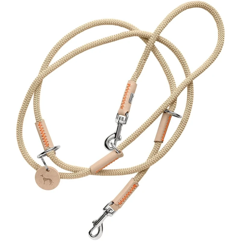 HUNTER Malia Adjustable Dog Lead Beige/Natural Smooth Rope and Robust Leather Adjustable to 3 Positions Lightweight Durable Modern Look Made in Germany Size: 8/200