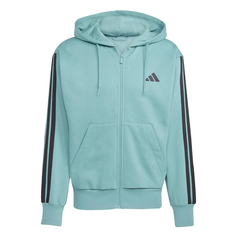 adidas Men's ESSENTIAL THREE STRIPES FLEECE ZIPPER HOODIE, powder teal/black, XXS
