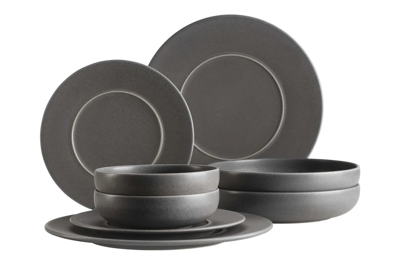 MÄSER Unico Series Crockery Set for 2 People, Timeless, Elegant, 8-Piece Ceramic Dinner Service, Stoneware, Anthracite