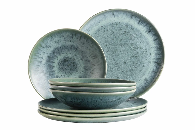 MÄSER, Carellia Series Plate Set for 4 People, Dinnerware from Portugal, Stoneware, Blue