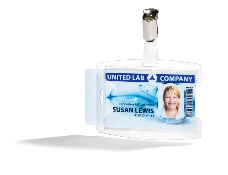 Durable ID Name Badge Holder for 2 Cards - ID Badge Holder Made of Recycled PP - Pack of 25 Transparent Name Badge Holders