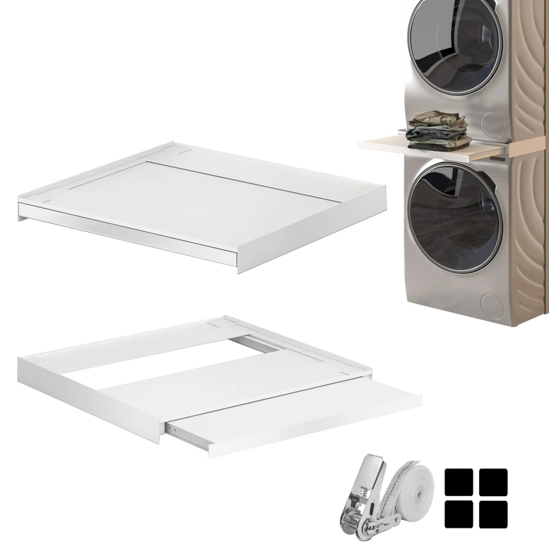 Hd-Line Universal Intermediate Frame for Washing Machines and Dryers, with Pull-Out Compartment, Vibration Absorbing and Tilt-Resistant Size (60 x 60 x 6.8 cm, up to 15 kg)