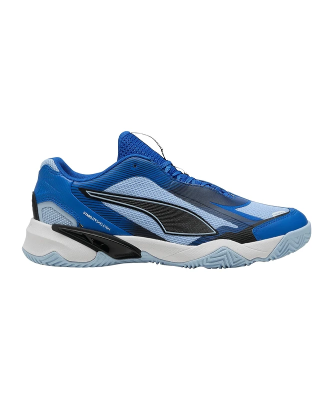 PUMA Unisex SOLARSTRIKE 4 Indoor Court Shoe, Mountain Blue Black-Haute Tropic White, 9.5 UK