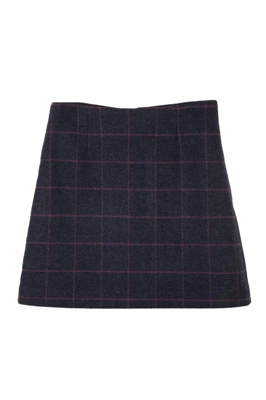 Ladies Short Tweed Skirt Womens Wool Mini Checked Country Work Skirts (UK, Numeric, 8, Regular, Regular, Navy Tweed)