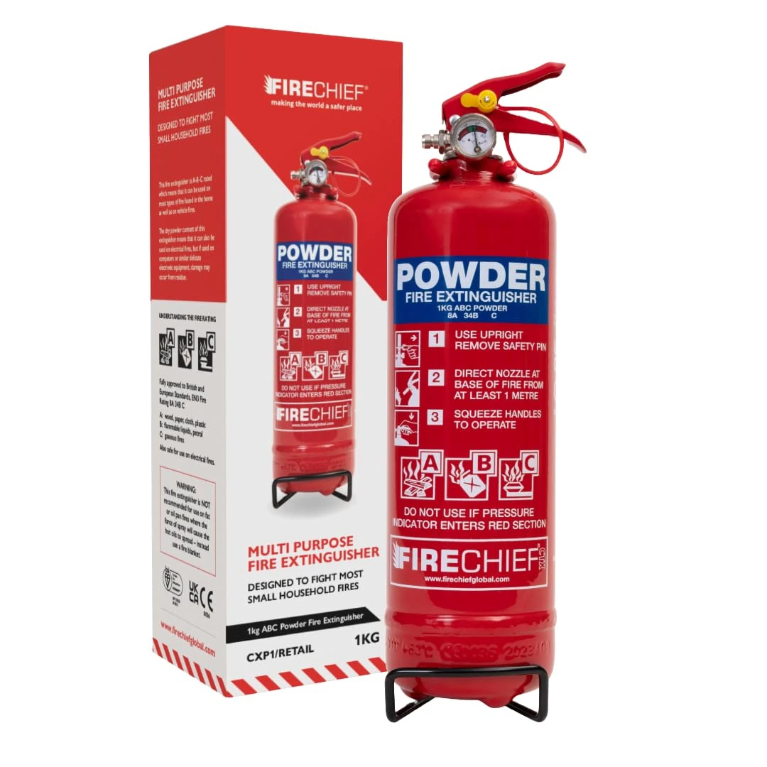 Firechief Core ABC Powder Fire Extinguisher 1kg - Small Fire Extinguisher Quick and Easy to Use - Multipurpose Use - Kitemark Certified to BS EN 3 - CXP1 Model