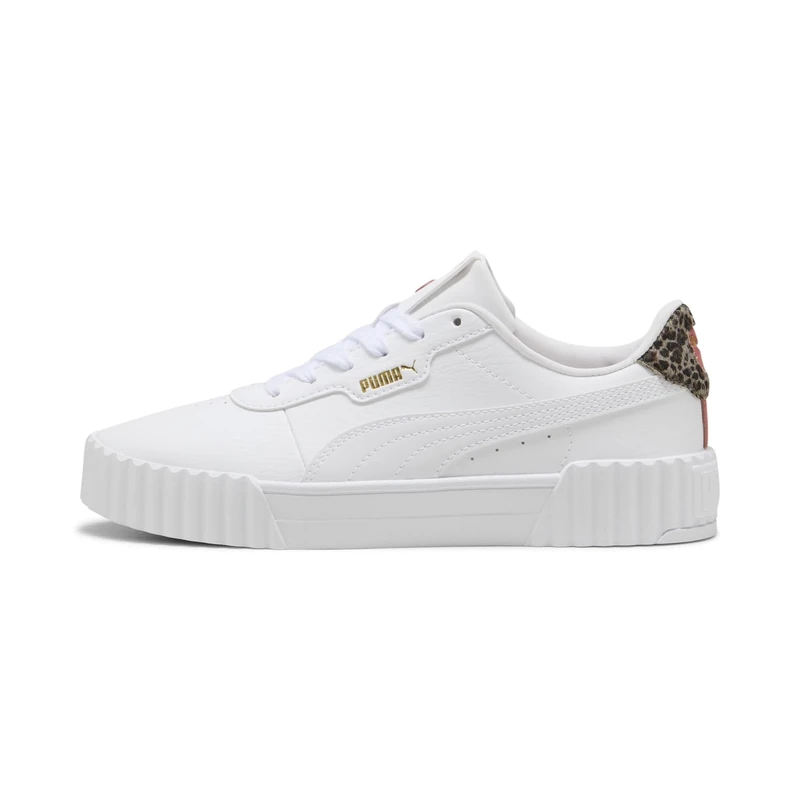 PUMA Carina 3.0 Animal Flair Sneaker Women's, PUMA White-PUMA Gold, 7
