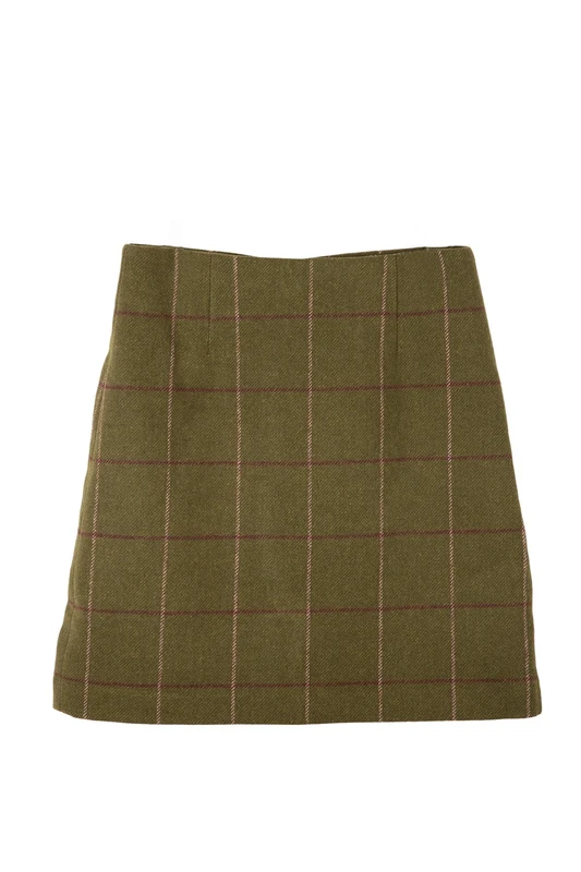 Ladies Classic Tweed Skirt Womens Country Checked Mini Short Skirts Work (UK, Numeric, 20, Regular, Regular, Olive Tweed)