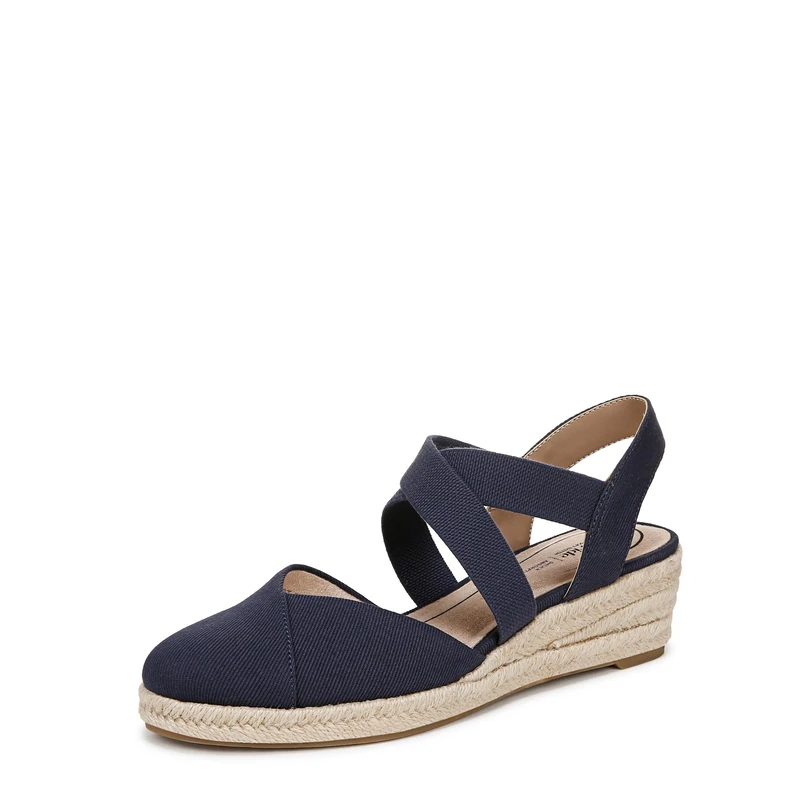 LifeStride Women's Kimball Espadrille Wedge Sandal, Lux Navy Canvas, 7.5 Wide
