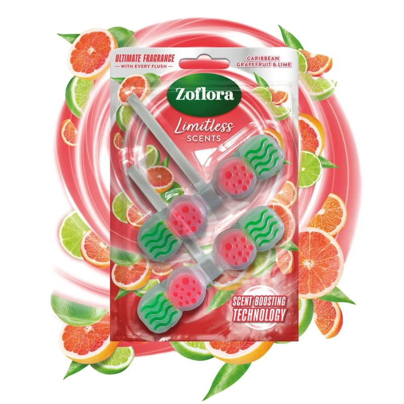 Zoflora Rim Blocks Grapefruit & Lime, 2 x 131g Pack, Freshness & Odour Control, Long-Lasting Citrus Fragrance, Kills 99.9% of Bacteria
