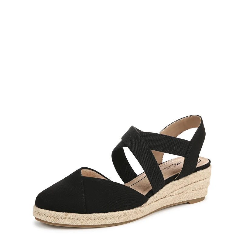 LifeStride Women's Kimball Espadrille Wedge Sandal, Black Canvas, 9 Wide