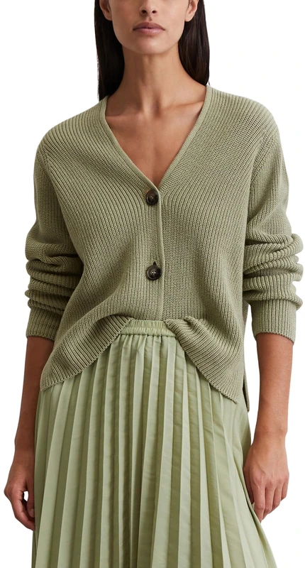 Marc OߴPolo Women's Organic Cotton Cardigan with V-neck, Green (Smooth Sage), M