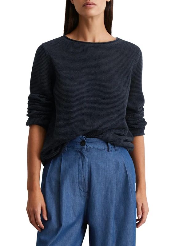 Marc OߴPolo Women's Organic Cotton Knitted Jumper with Round Neck, Blue (Deep Blue Sea), M