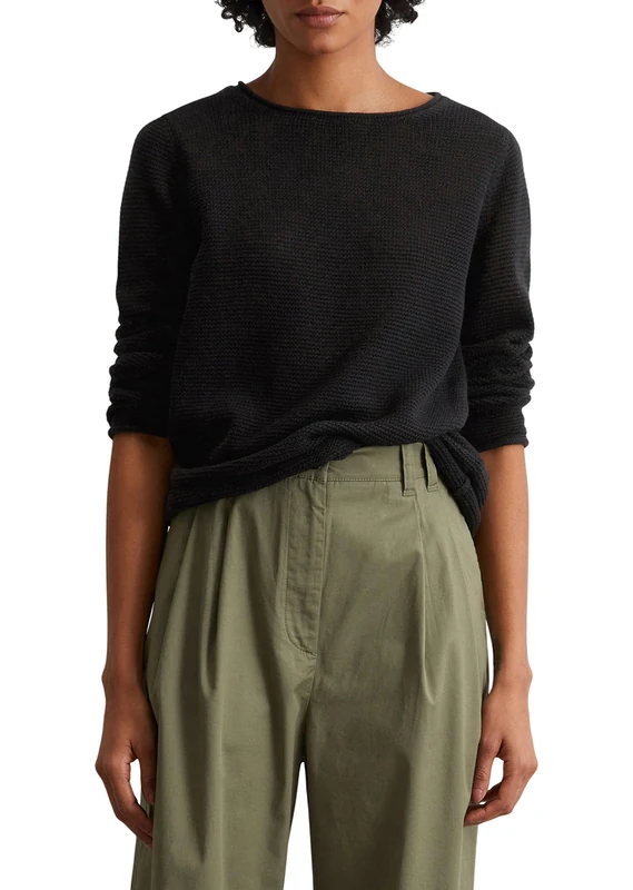 Marc OߴPolo Women's Organic Cotton Knitted Jumper with Round Neck, Black (Black), S