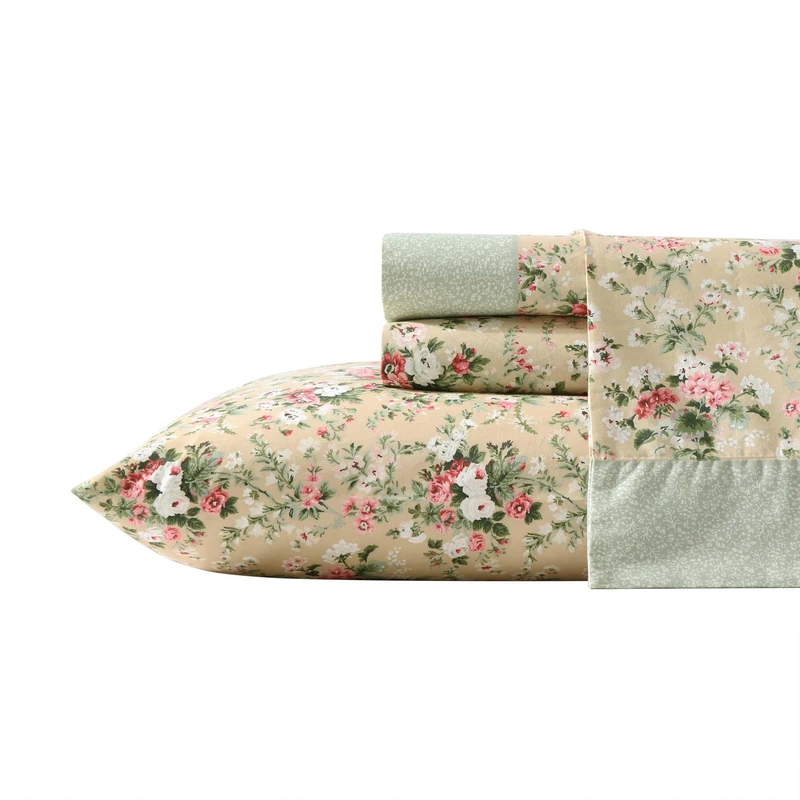 Laura Ashley - Full Sheet Set, Breathable Percale Cotton Bedding with Deep Pockets, Chic Home Decor, Oeko-Tex Certified (Serene Dream Brown, Full) - Image 1