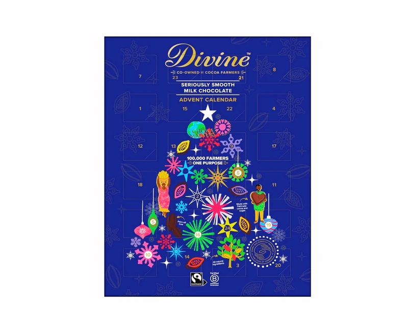 Divine Milk Chocolate CHRISTMAS Advent Calendar - Fairtrade Seriously Smooth Milk Chocolate - All-Natural, Palm Oil-Free – Perfect for Adults & Children 85g