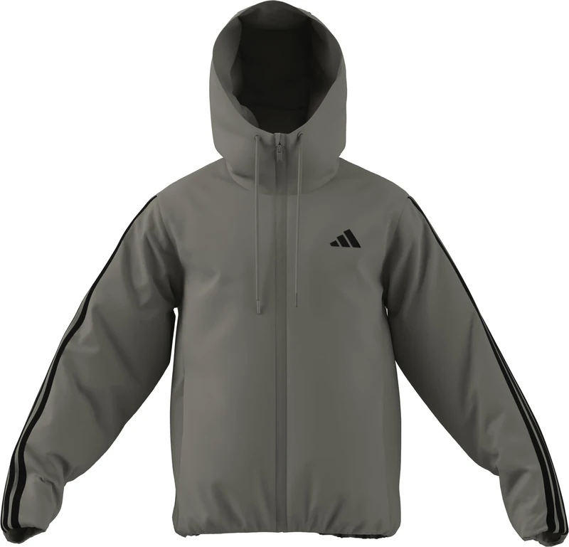 adidas Men's Essentials CLIMAWARM 3 Stripes Insulated Hooded Jackets, silver pebble, M