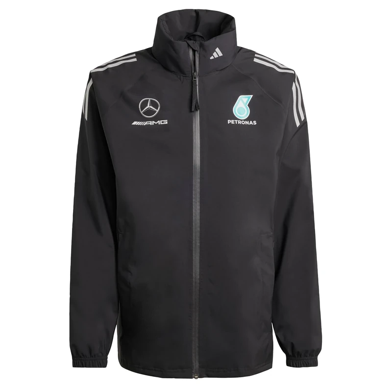 adidas Men's MERCEDES - AMG PETRONAS FORMULA ONE TEAM MECHANICS RAIN JACKET MEN, Black/Reflective Silver, L