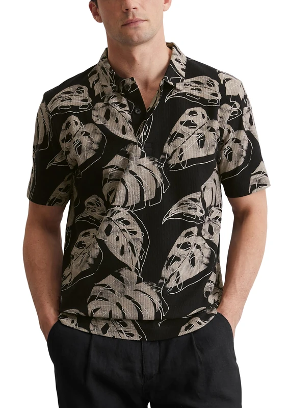 Marc OߴPolo Men's Organic Cotton Short Sleeve Polo Shirt with Allover Print, Multicolor (Multi/Black), XL