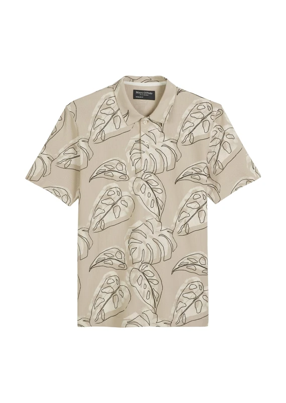 Marc OߴPolo Men's Organic Cotton Short Sleeve Polo Shirt with Allover Print, Beige (Multi/Pure Cashmere), M