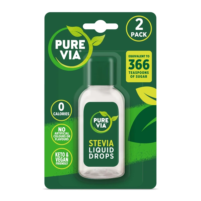 Pure Via Stevia Liquid Drops 2 x 55ml - Zero Calorie, Vegan and Keto Friendly Sugar Alternative