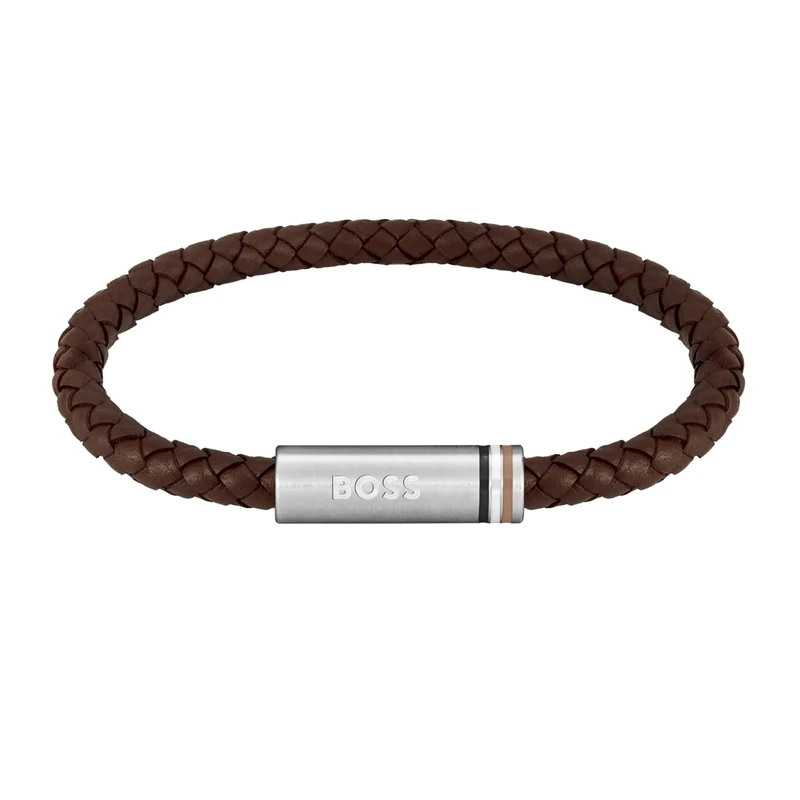 BOSS Jewelry Men's ARES SINGLE Collection Bracelet with Brown Leather and Stainless Steel Closure - 1580623