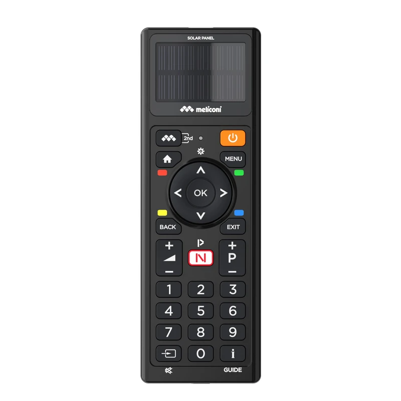 Meliconi, Solar TV, Eco-Friendly Universal Remote Control, No Disposable Batteries, Solar or USB Charging, Advanced Features, Compatible with Most TVs