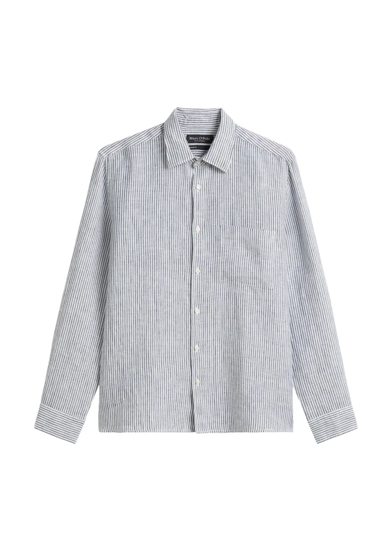 Marc OߴPolo Men's Long Sleeve Striped Shirt, Blue (Multi/Dark Navy), L - Image 1