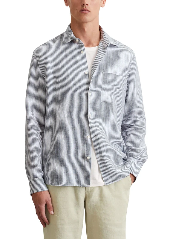 Marc OߴPolo Men's Long Sleeve Striped Shirt, Blue (Multi/Dark Navy), 3XL