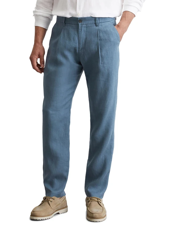 Marc OߴPolo Men's Long Linen Trousers with Elasticated Waist, Blue (Storm), W32/L32