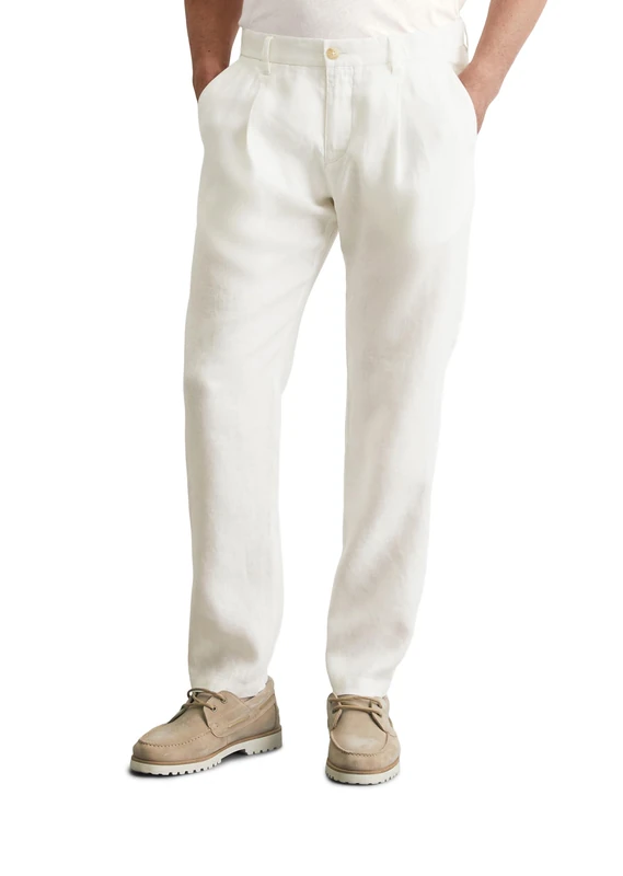 Marc OߴPolo Men's Long Linen Trousers with Elasticated Waist, White (Egg White), W34/L32