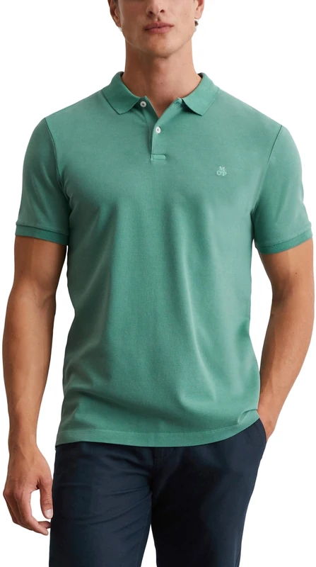 Marc OߴPolo Men's Shaped Fit Short Sleeve Polo Shirt with Button Placket, Green (Eucalyptus), L