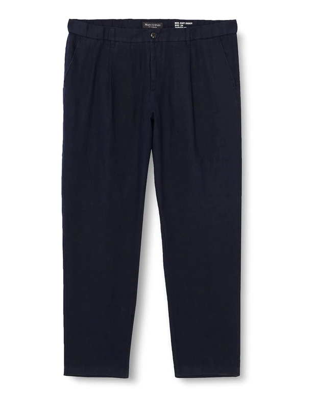 Marc OߴPolo Men's Long Linen Trousers with Elasticated Waist, Blue (Dark Navy), W33/L32